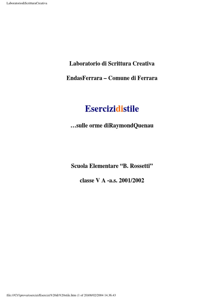 Laboratorio Scrittura Creativa Esercizi Di Stile