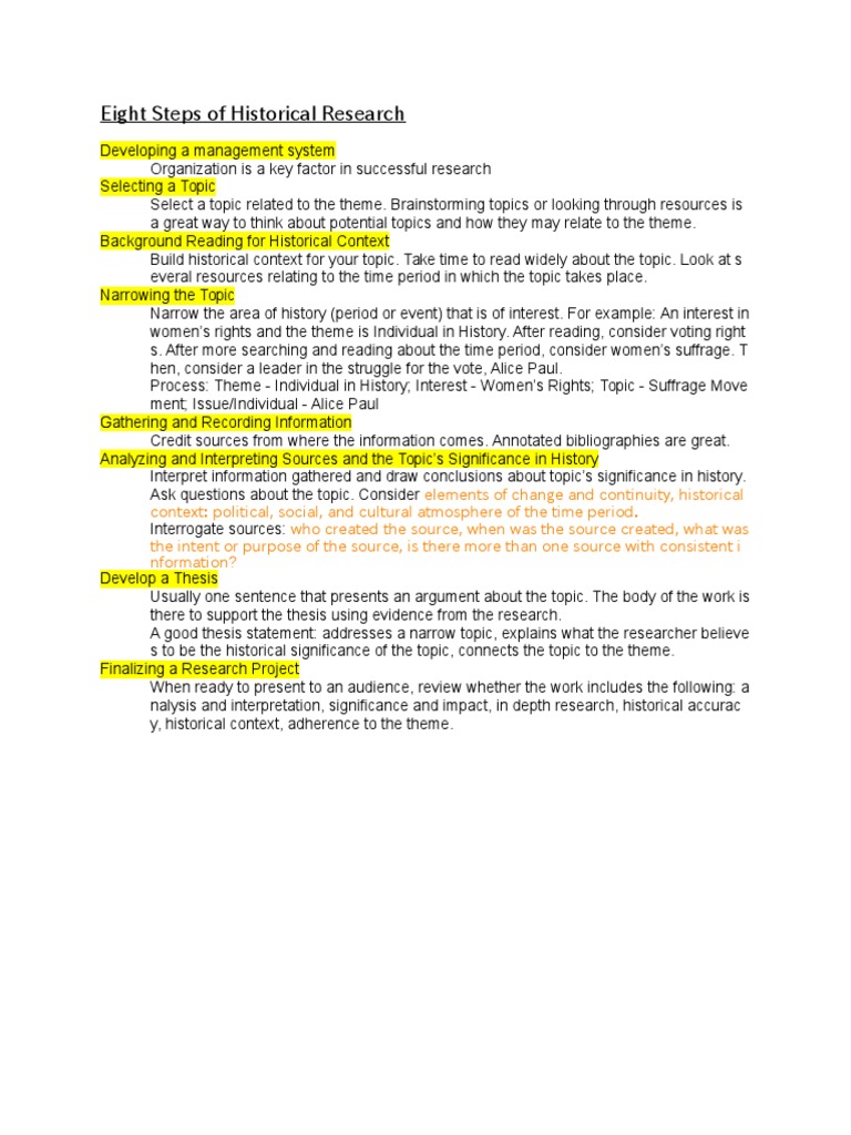 8 Steps of Historical Research Question Psychological Concepts