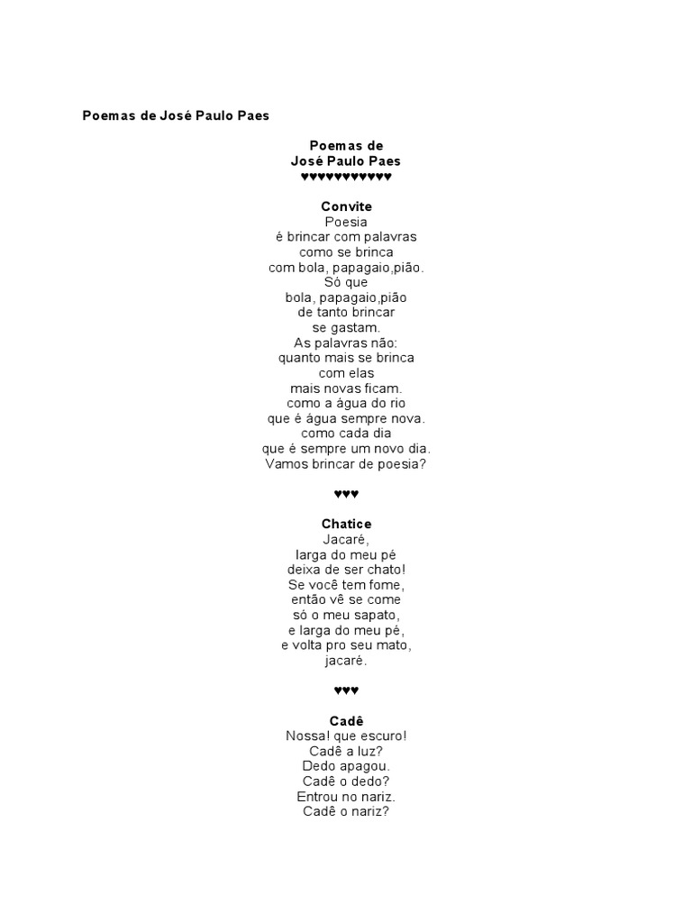 Poemas Infantis de José Paulo Paes | PDF | Gatos | Amor
