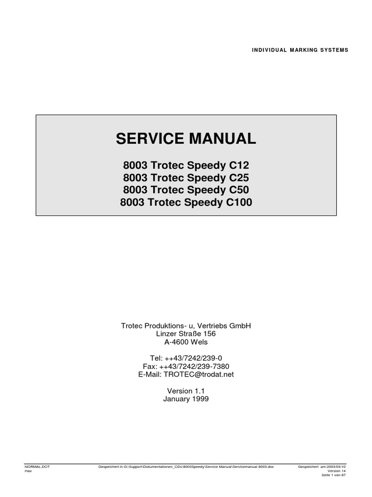 Servicemanual Trotec Speedy C12, C25, C50, C100 | Laser | Nature