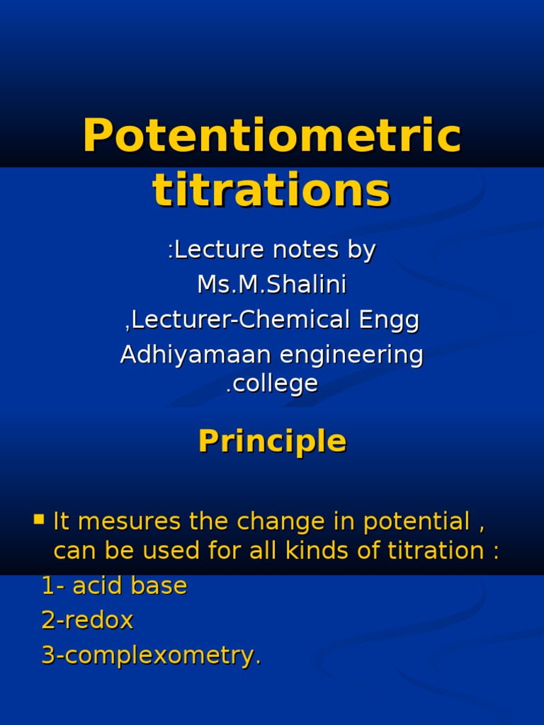 Potentiometric titrations Ph Titration