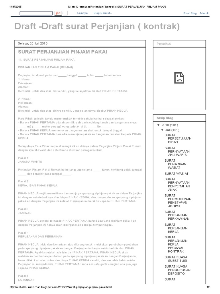 Draft -Draft Surat Perjanjian ( Kontrak)_ SURAT PERJANJIAN 