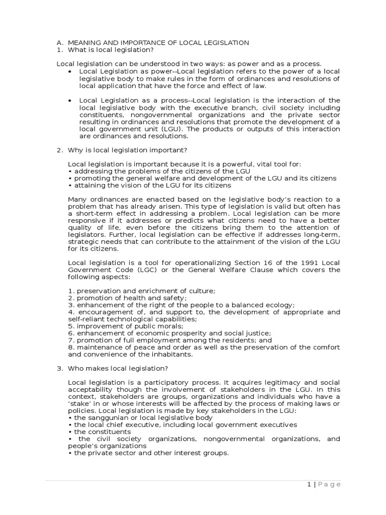 Understanding Local Legislation in LGUs | PDF | Non Governmental ...