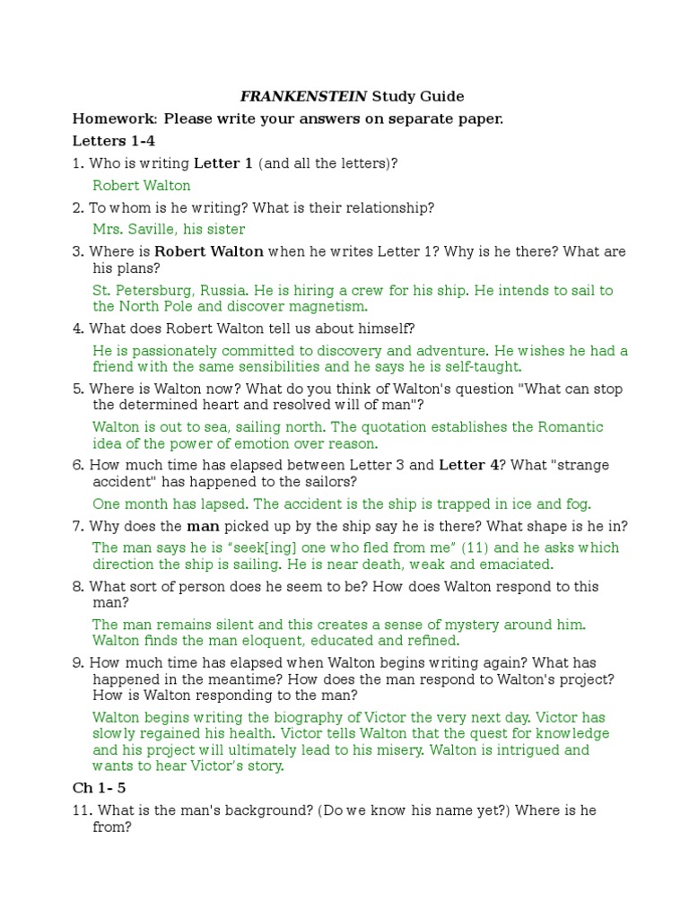 Frankenstein Study Guide With Answers PDF Frankenstein