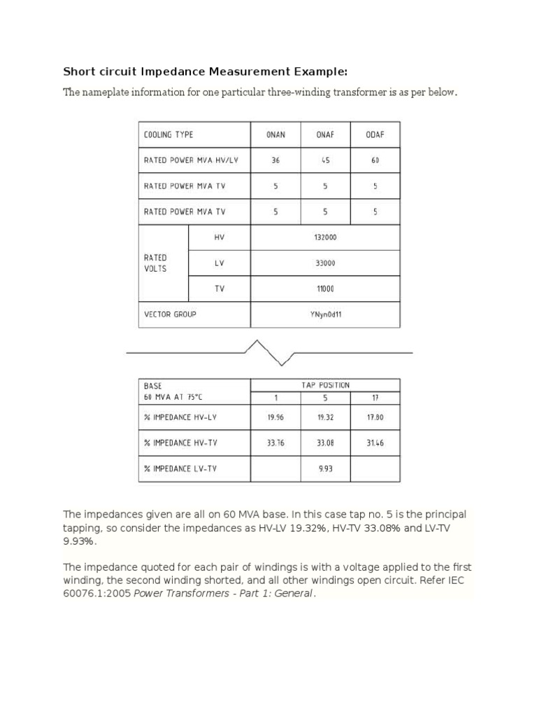 Transformer Short Circuit Impedance Test | PDF