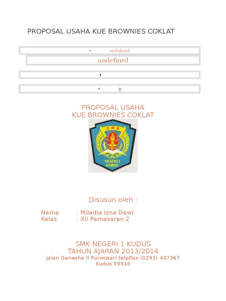 Proposal Usaha Kue Brownies Coklat