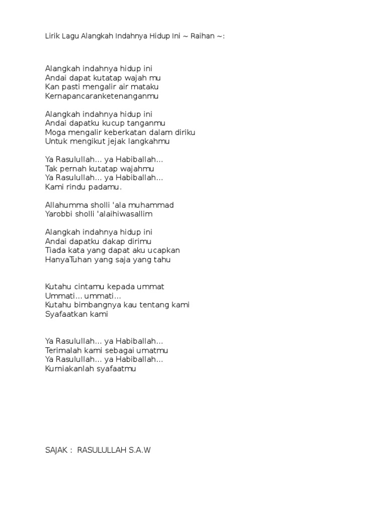 Lirik Lagu Alangkah Indahnya Hidup Ini