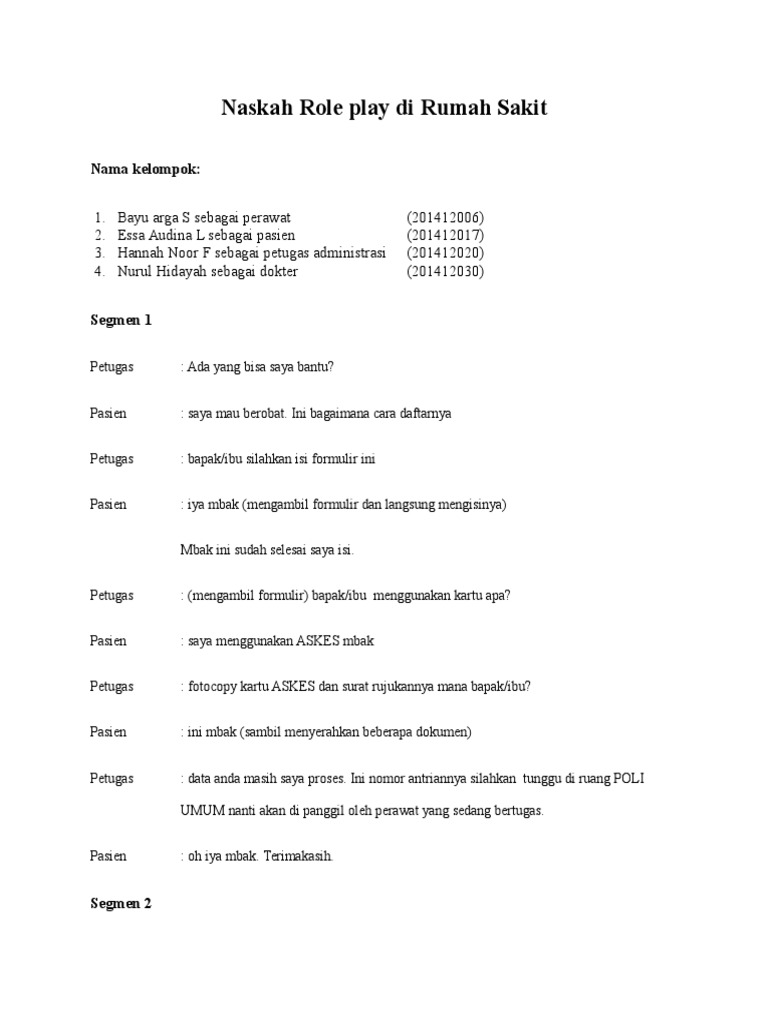 Naskah Role Play di Rumah Sakit