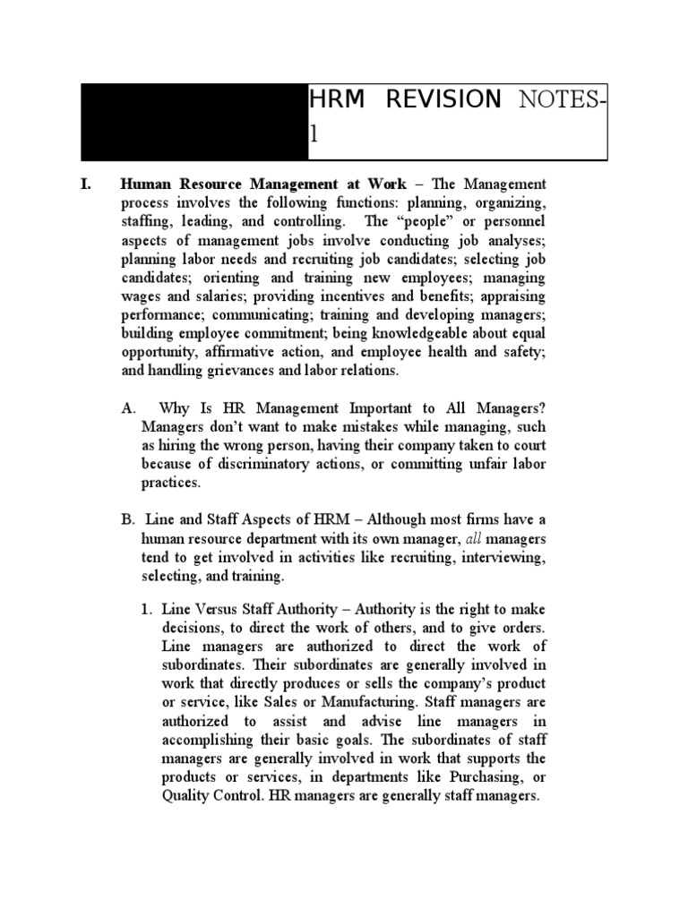 HRM Revision Notes 1 | PDF | Human Resource Management | Employment
