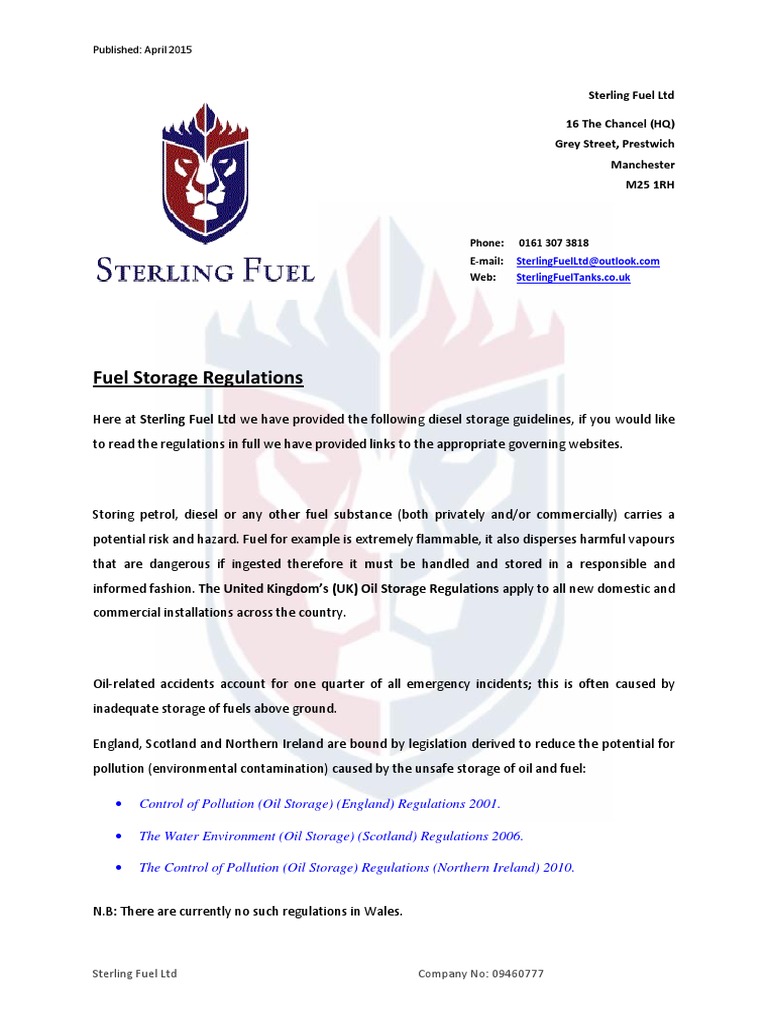 UK Fuel Storage Regulations Sterling Fuel LTD PDF Petroleum Fuels