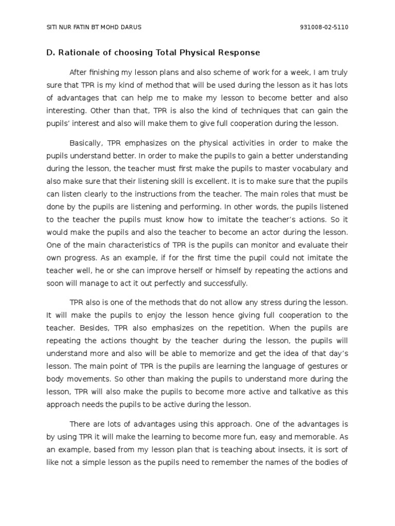 Rationale lesson plan teachers