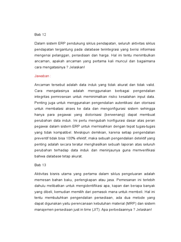 Pertanyaan Pengendalian Dan Sistem Informasi Akuntansi Literatur