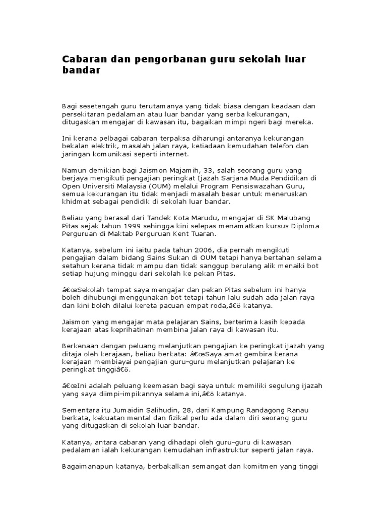 Cabaran Dan Pengorbanan Guru Sekolah Luar Bandar Pdf