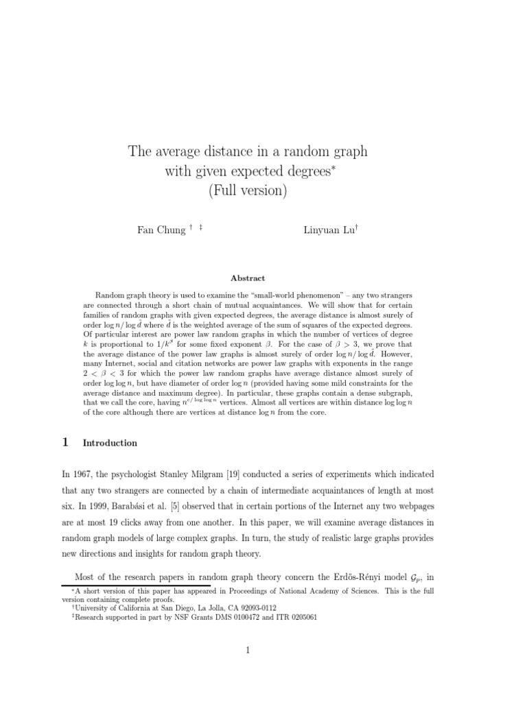 Average Distance in Random Graphs | PDF | Graph Theory | Logarithm