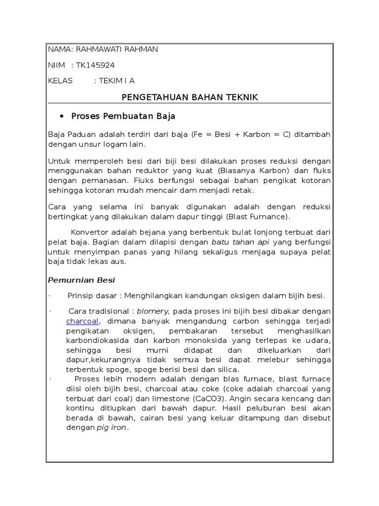 Proses Pembuatan Baja Proses Pembuatan Baja