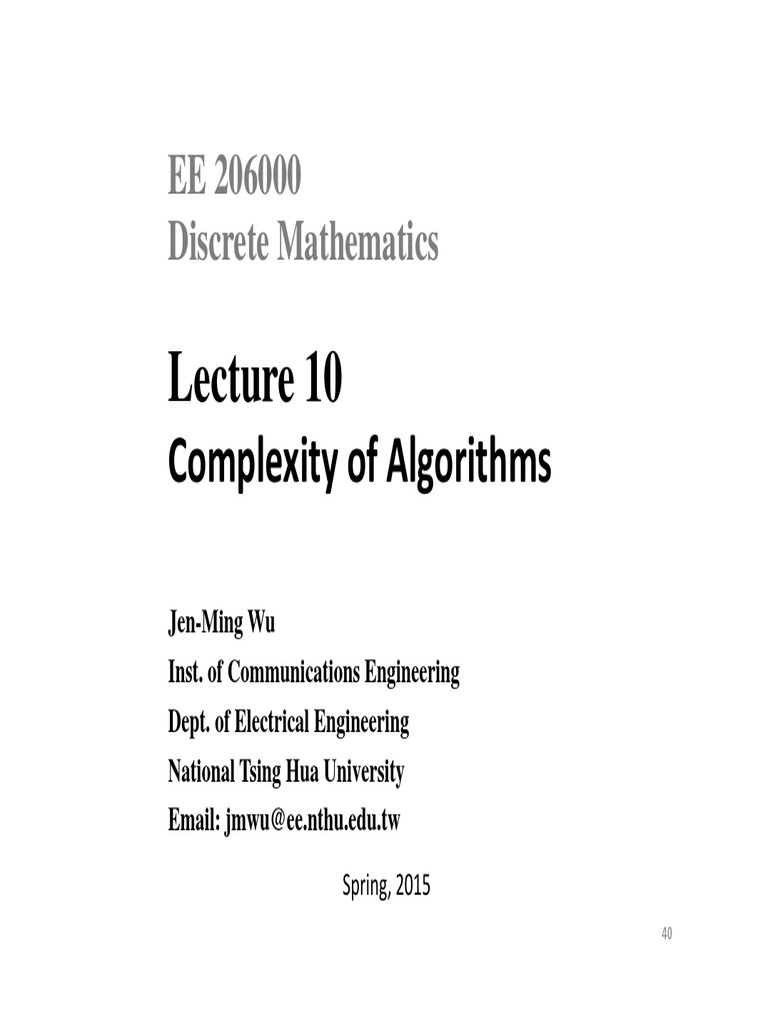 Lecture 10-Fffcomplexity of Algorithms | PDF | Computational Complexity ...