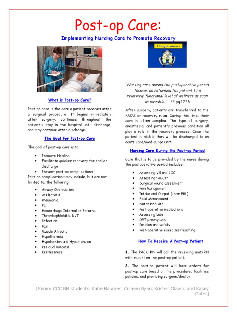 Post Op Handout Surgery Patient