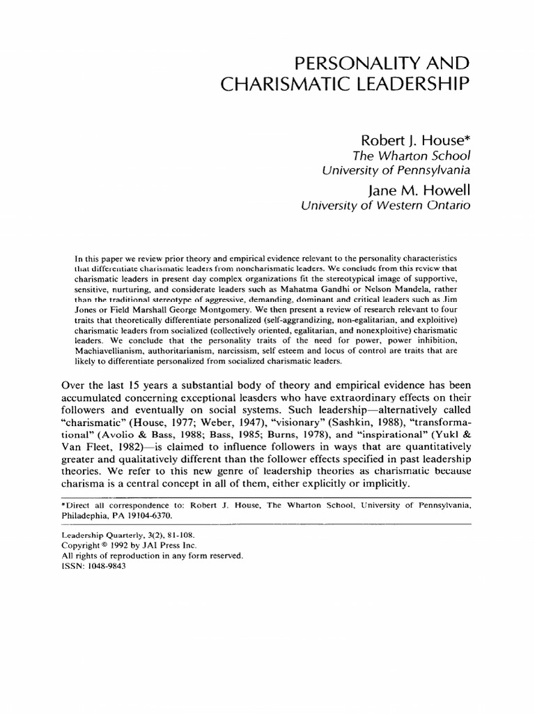 Personality and Charismatic Leadership | PDF | Affect (Psychology ...
