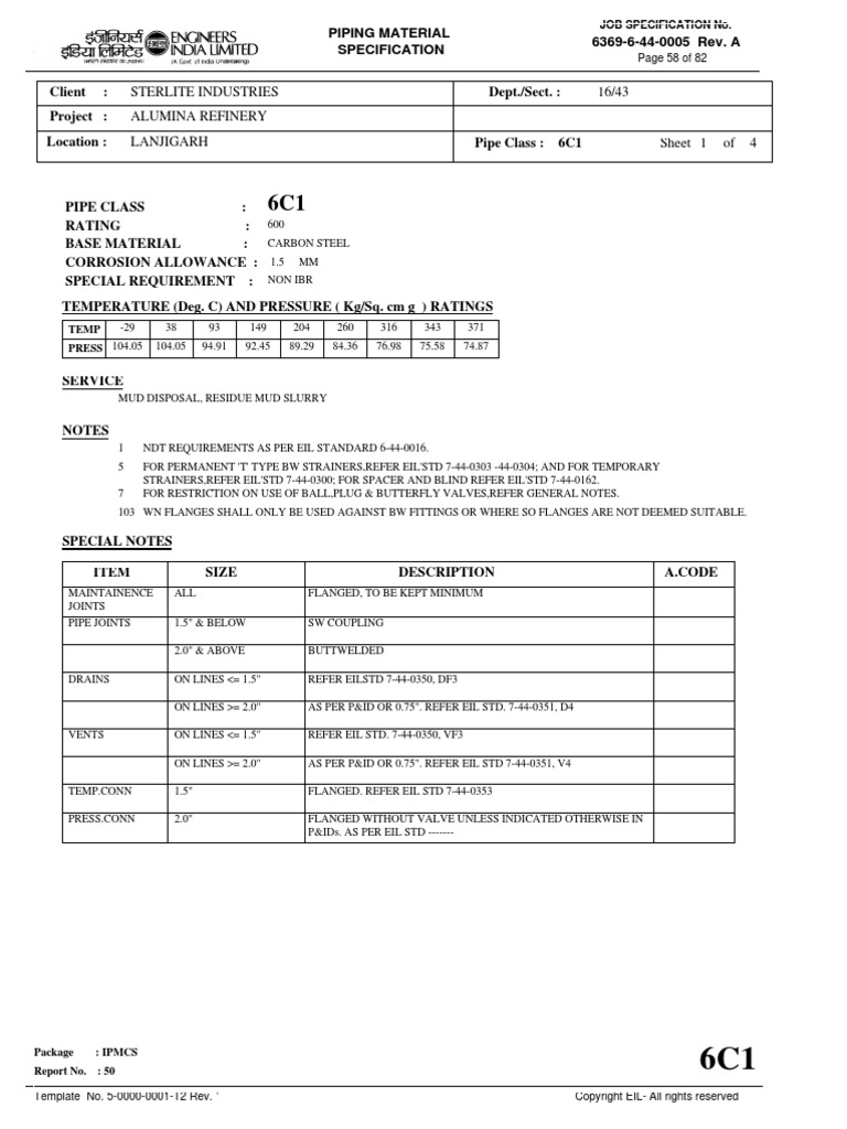 Piping Material Specification Client: Sterlite Industries | PDF | Pipe ...