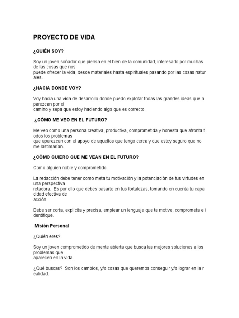 Proyecto de Vida para Adolescentes Sencillo | PDF | Creatividad ...