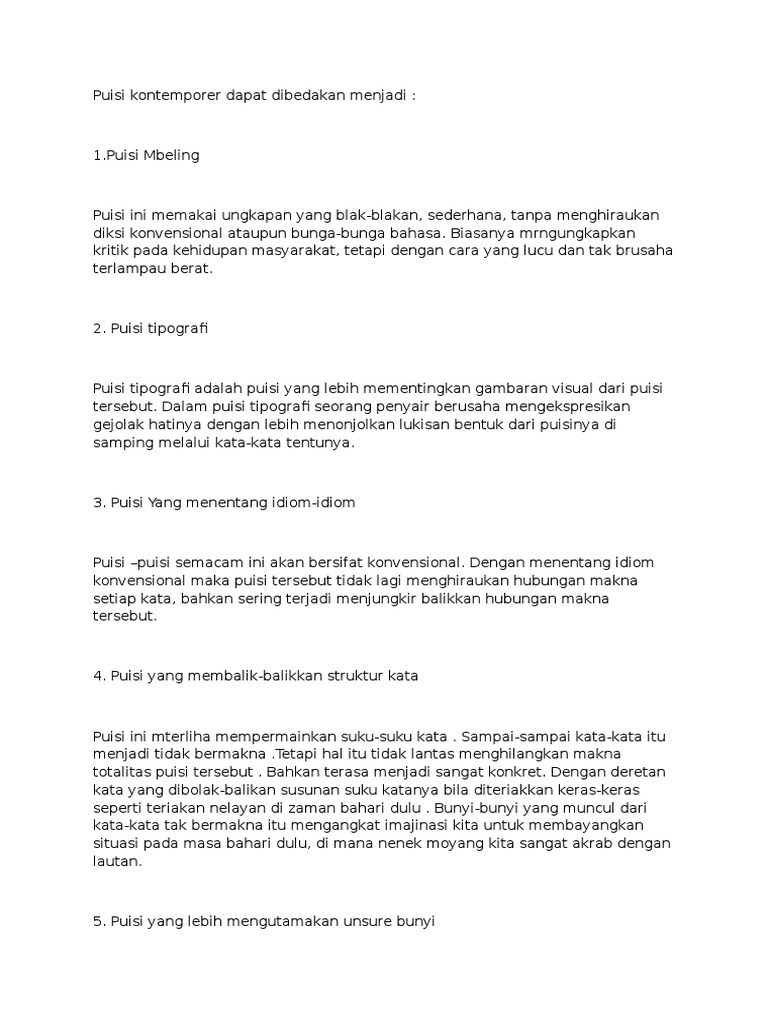 Contoh Puisi Angkatan Kontemporer Kumpulan Puisi