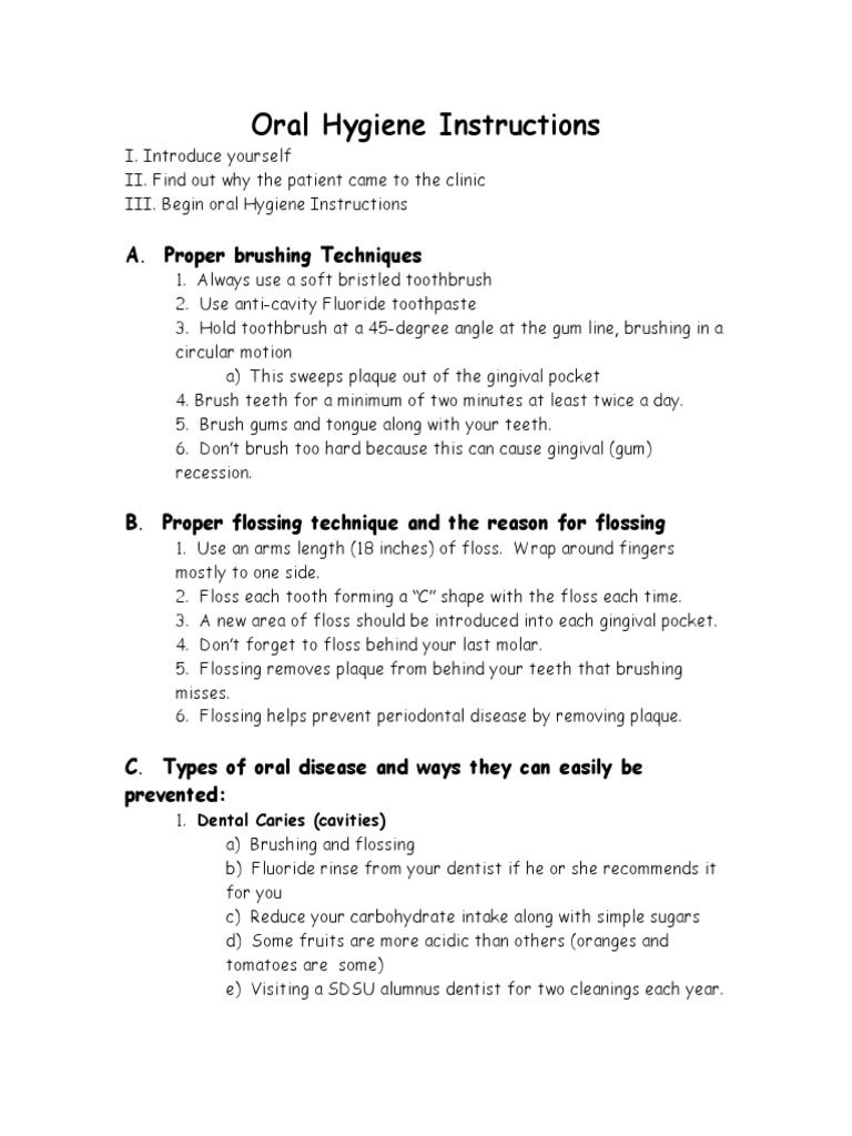 Oral Hygiene Instructions PDF Oral Hygiene Human Tooth