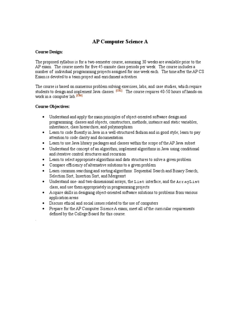 AP Computer Science A | PDF | Class (Computer Programming) | Java ...