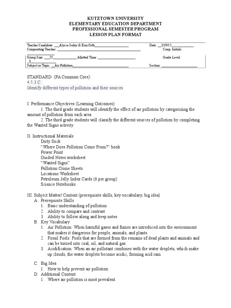 Air Pollution Lesson Plan | PDF | Pedagogy | Behavior Modification
