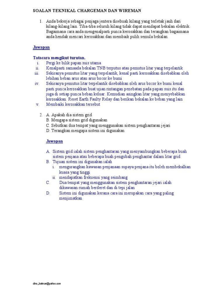 Soalan Teknikal Chargeman Dan Wireman Soalan Teknikal Chargeman Dan Wireman