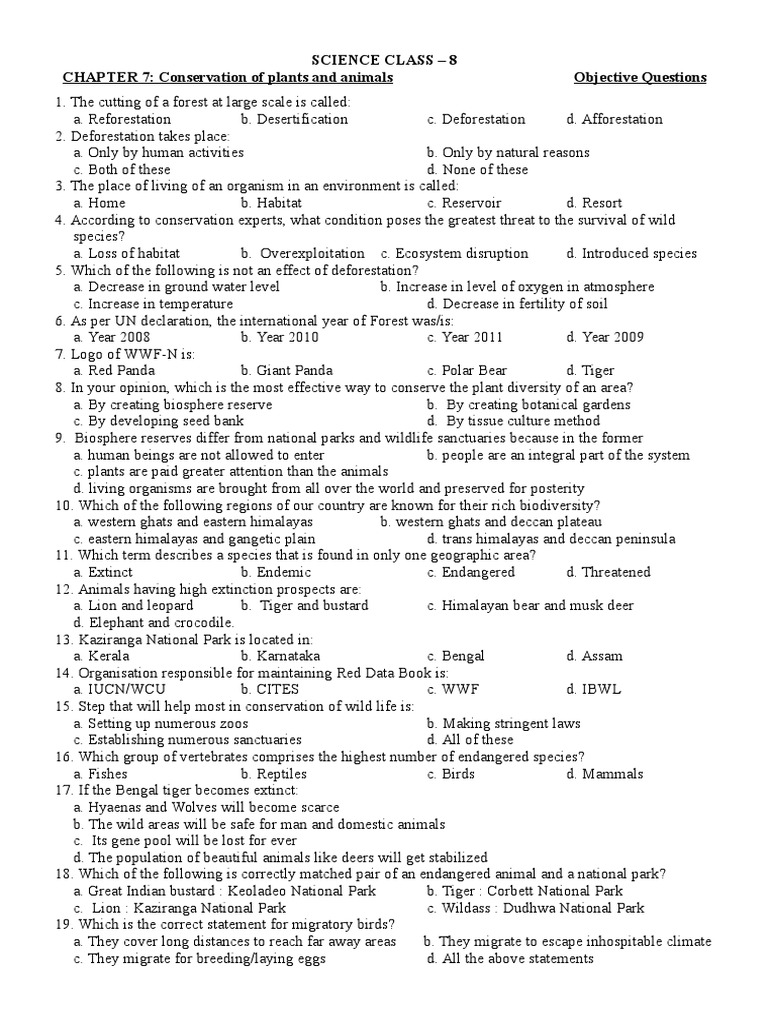 L 7 Conservation Of Plants And Animals Assignment Cbse Class 8 Pdf
