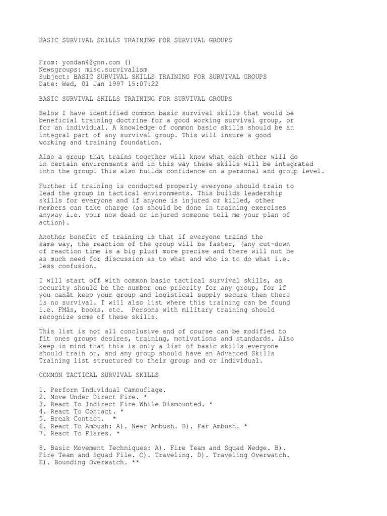 Basic Survival Skills Training For Survival Groups | PDF | Survival ...