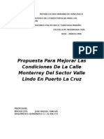 Anteproyecto Metodologia de La Investigacion Propuesta para Mejorar Las Condiciones de La Calle Monterrey Del Sector Valle Lindo en Puerto La Cruz