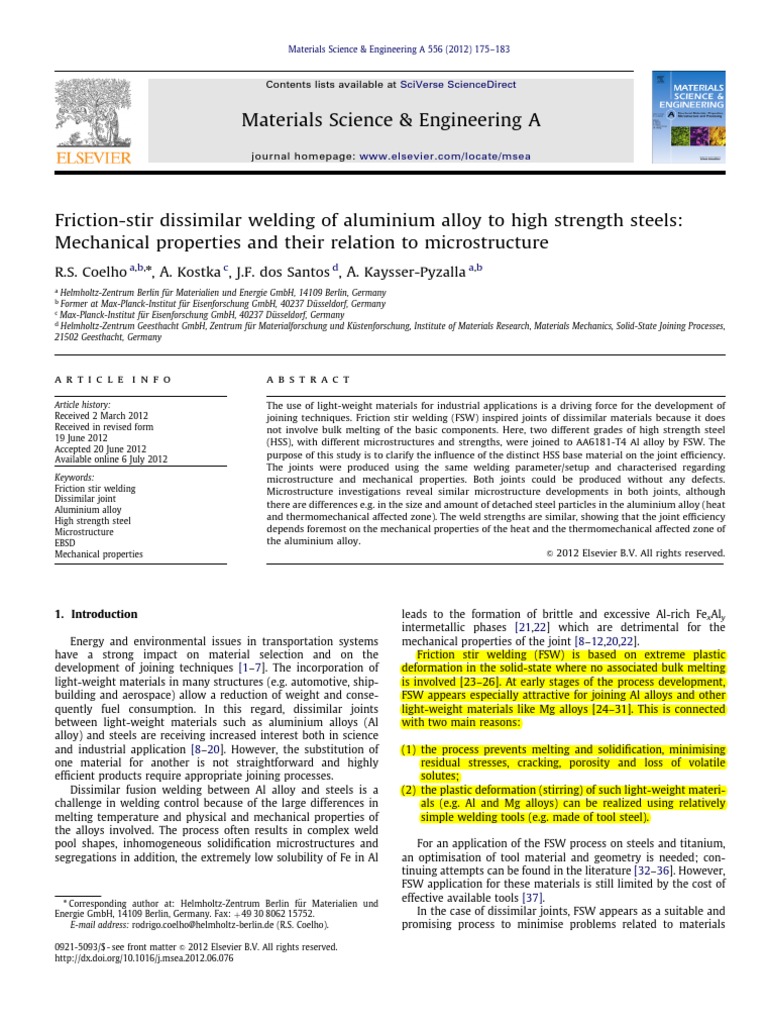 Friction-Stir Dissimilar Welding of Aluminium Alloy To High Strength ...