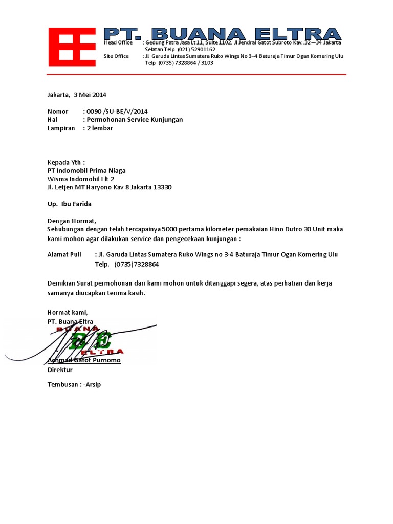Surat Permohonan Service Kunjungan  PDF