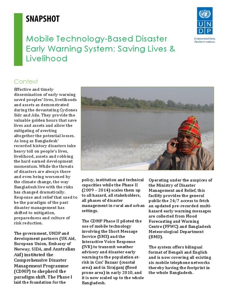 Snapshot Mobile Phone Based Early Warning System Savings Lives And