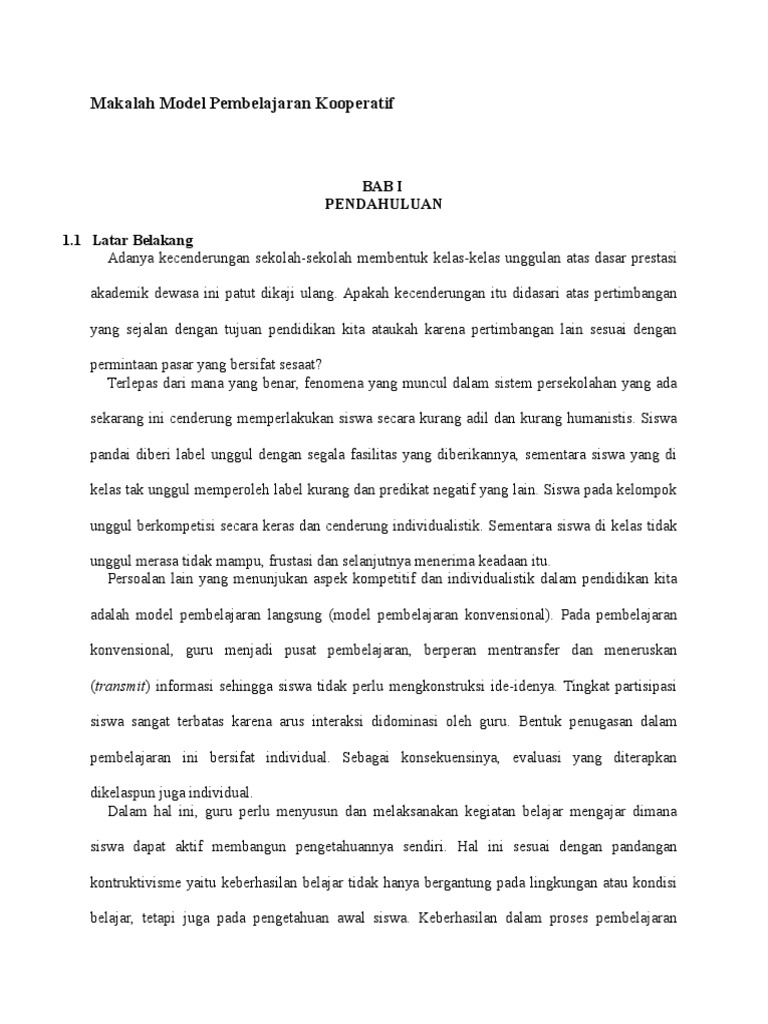 Makalah Model Pembelajaran Kooperatif