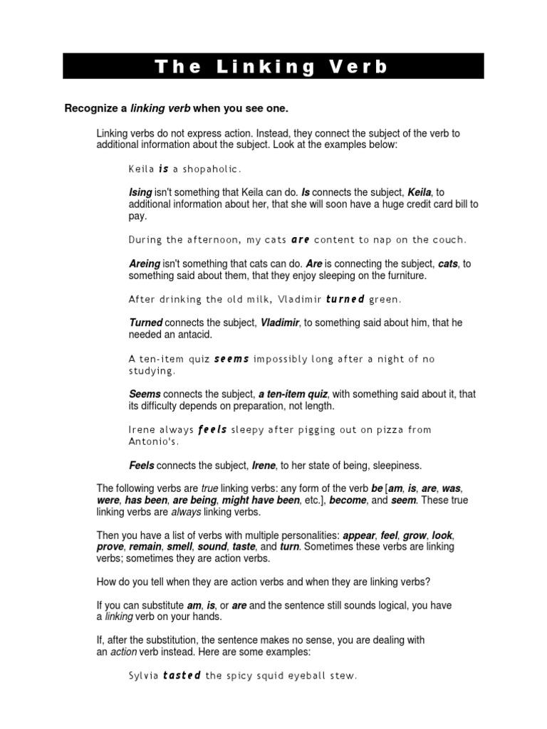 Linking Verbs | PDF | Self-Improvement | Wellness