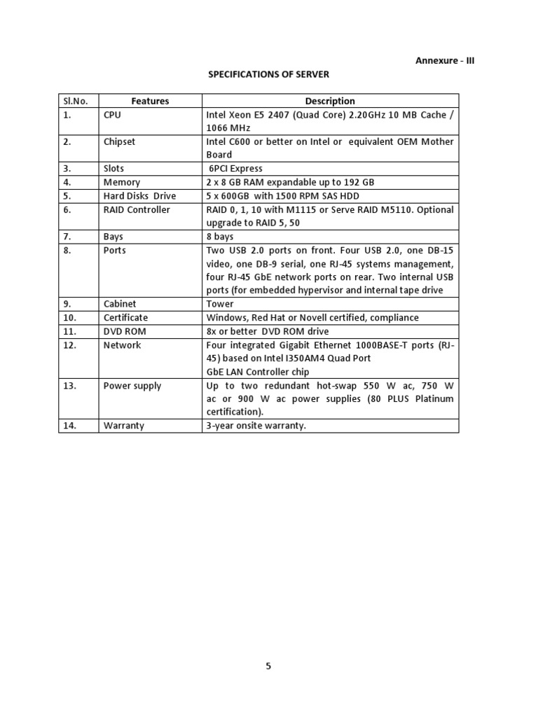 Server Specification | PDF | Home & Garden | Technology & Engineering