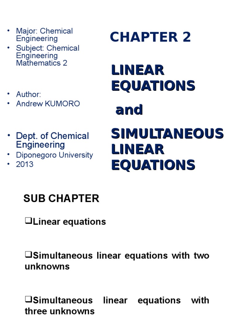Solving Simultaneous Linear Equations | PDF | Equations | System Of ...