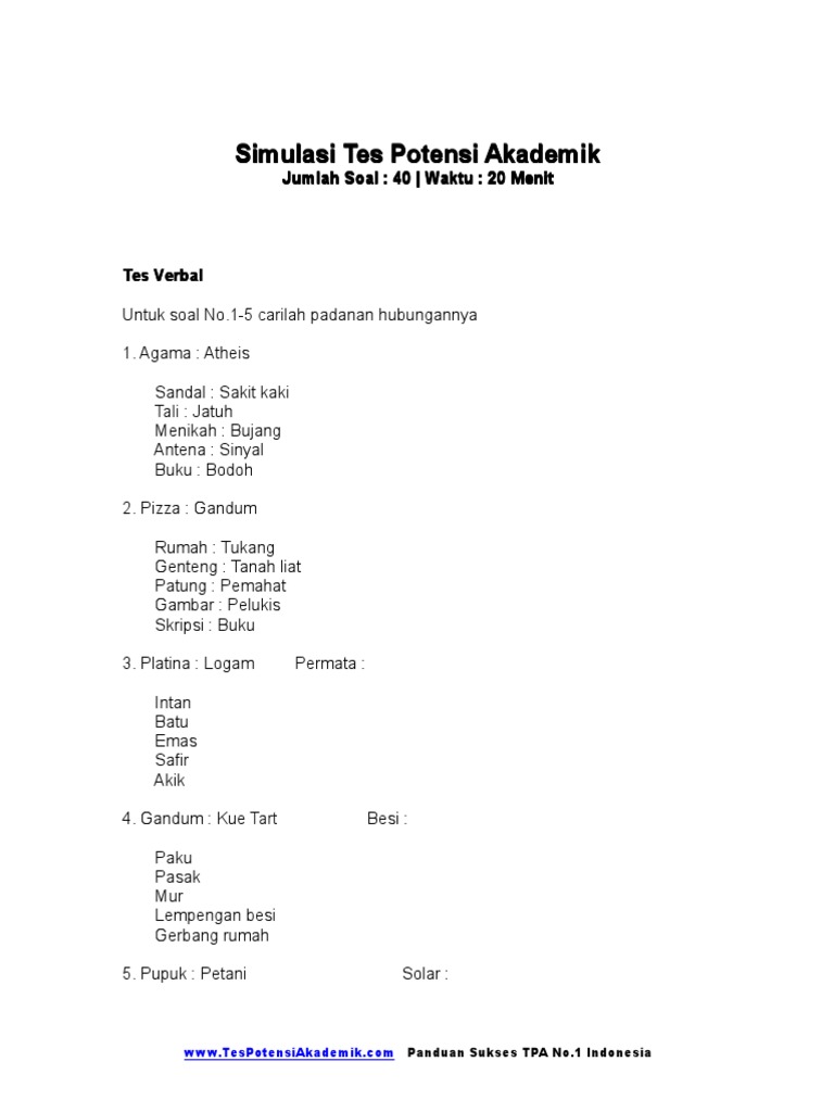Pdf Soal Tpa Pdf Fathur Rasyid Academia Edu