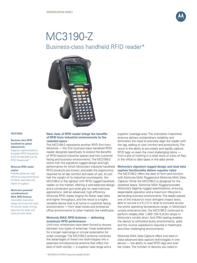 Business-Class Handheld RFID Reader : Specification Sheet | PDF | Radio ...