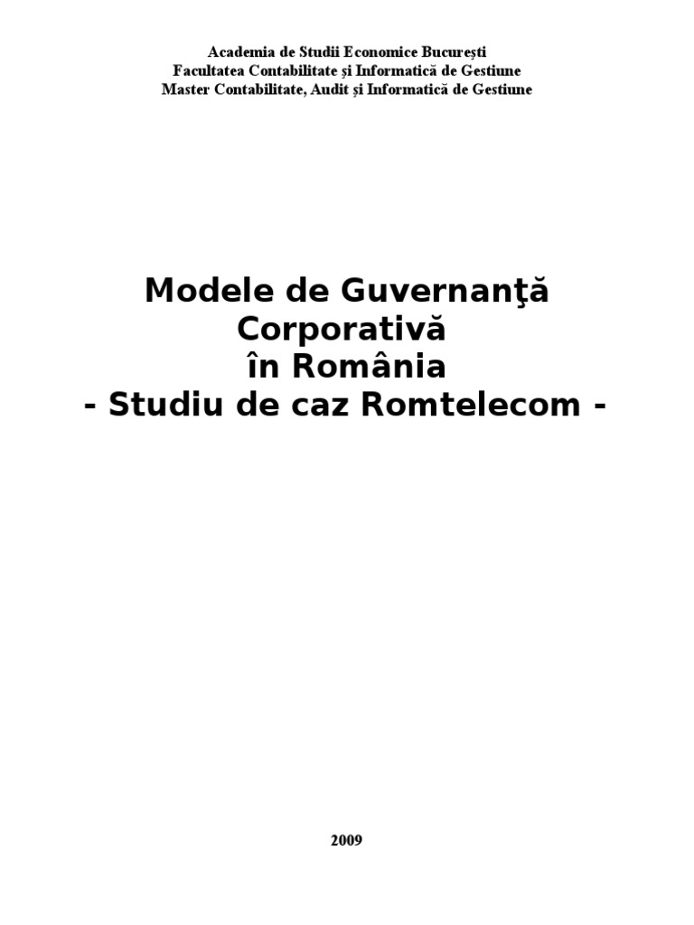 Modele de Guvernanta Corporativa in Romania - Studiu de Caz Romtelecom ...