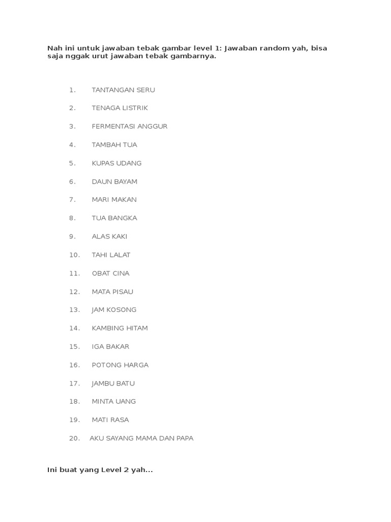 Nah Ini Untuk Jawaban Tebak Gambar Level 1