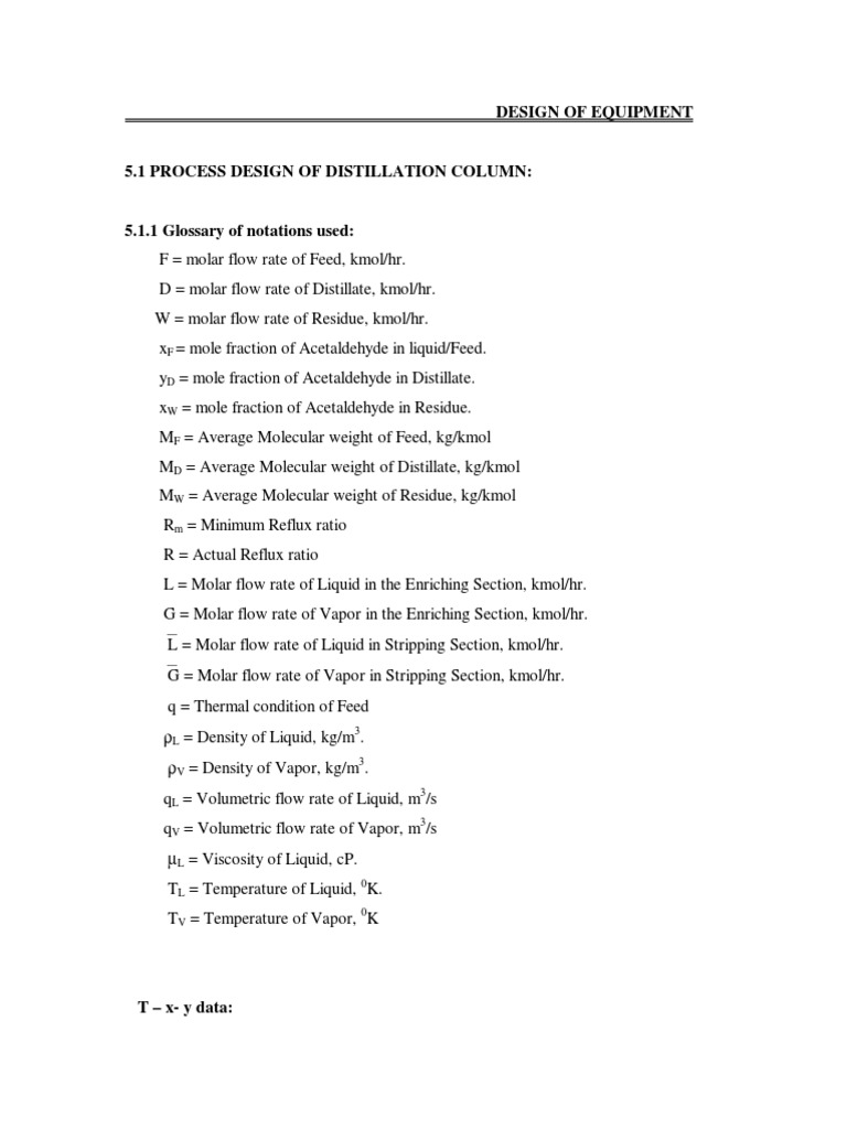 Distillation Column Design Specifications | PDF