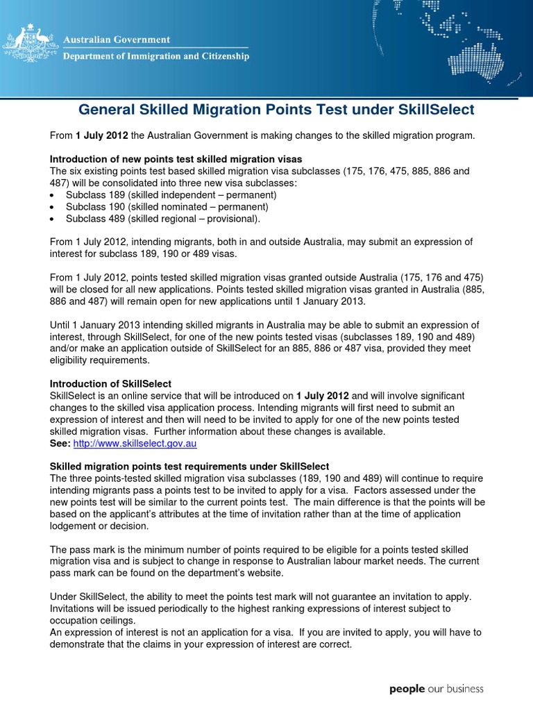 Australia Skilled Migration Points Test | PDF | Academic Degree ...
