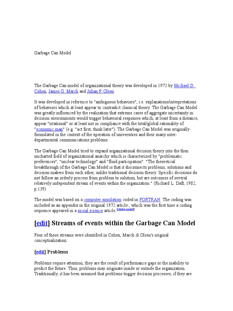 Garbage Can Model Decision Theory Theory