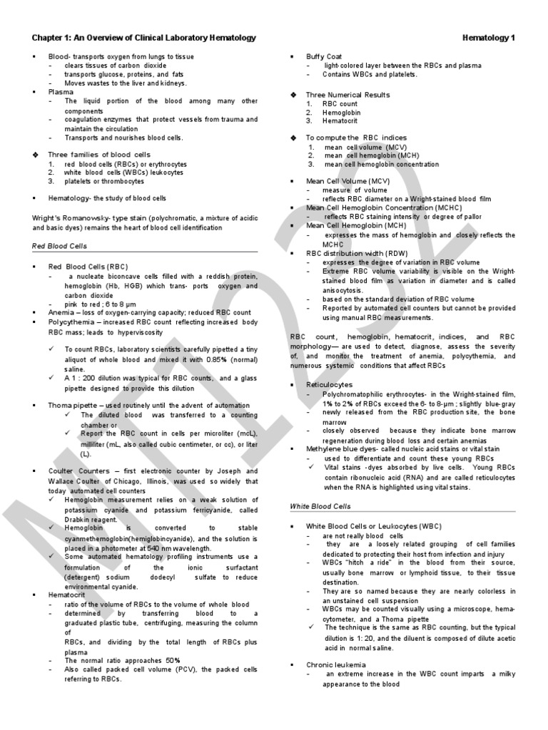 2nd Sem - Hema1 - An Overview of Clinical Laboratory Hematology | PDF ...