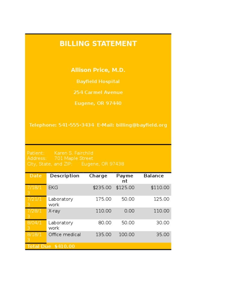 Bayfield Hospital Billing Statement | PDF