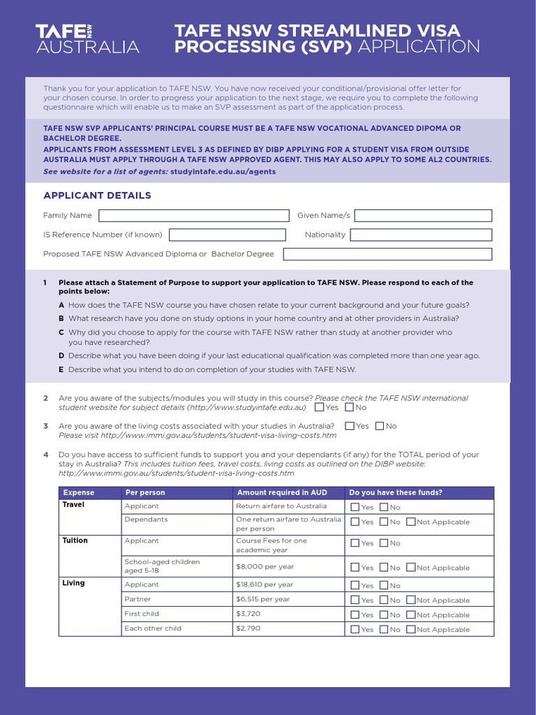 TAFE NSW SVP Application Questionnaire | PDF | Diploma | Permanent ...