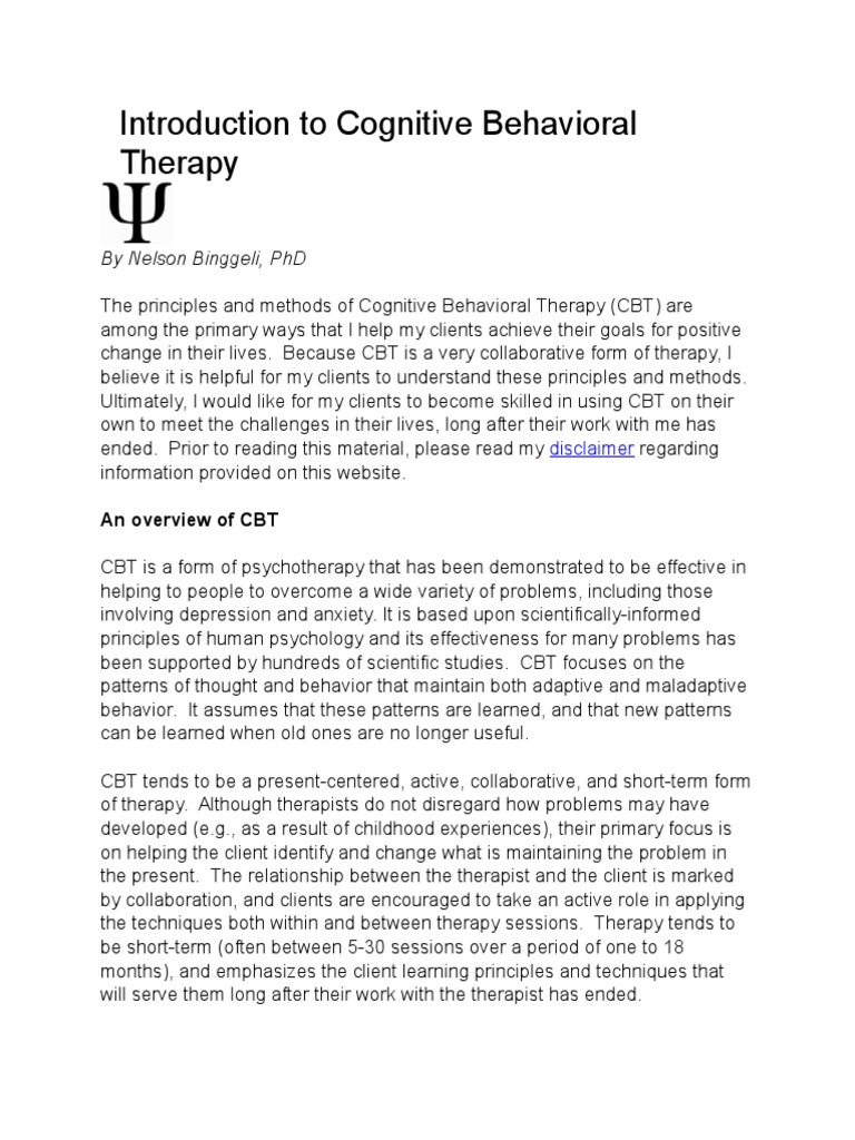 Introduction to Cognitive Behavioral Therapy | PDF